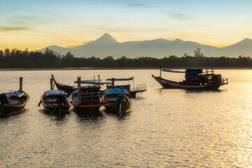 Sunrise from a longtail boat off the coast of Ranong Province, Thailand.