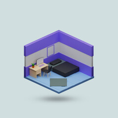 Obraz premium Minimalist 3d rendering isomeetric room illustration