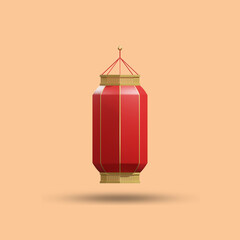 Minimalist 3d rendering red lantern chinese ilustration