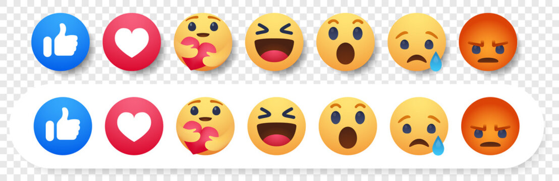 Facebook emoticon smiley. Emoji reactions vector set for social media. Recke, Germany - January 26, 2022