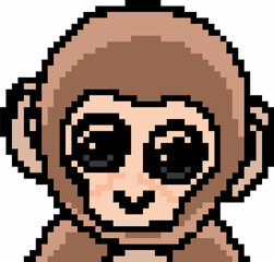 Pixel art concept of a cute baby monkey's face with a charming brown color and a pair of wide eyes