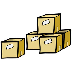 Cartoon illustration of a lot of boxes