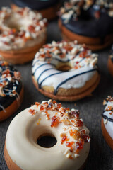 Homemade Gluten Free Donuts with Dark and White Chocolate Glaze Nougat Peanut