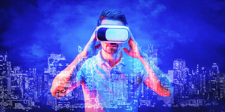 concept of prople with smart city and metaverse in cyberspace