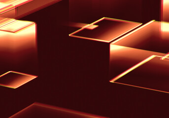 Abstract 3d orange color blockchain isometric digital technology texture background.