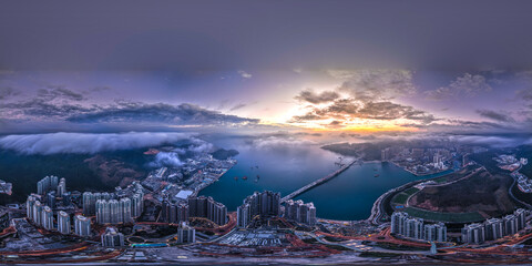 2:1 aspect ratio, 360 Panorama photo of Hong Kong city. For view in VR devices