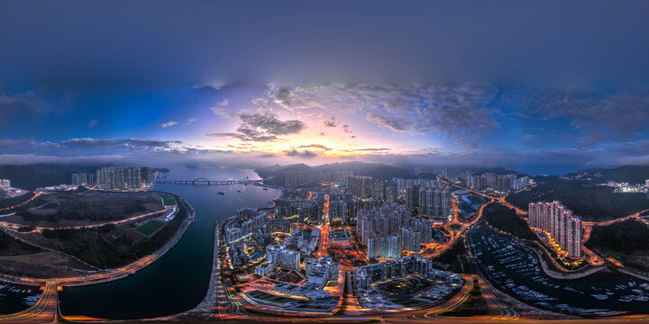 2:1 Aspect Ratio, 360 Panorama Photo Of Hong Kong City. For View In VR Devices
