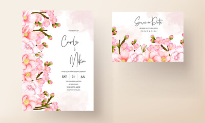 wedding invitation card set with beautiful pink flower