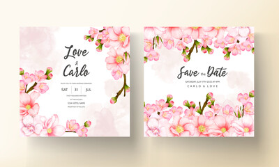 wedding invitation card set with beautiful pink flower