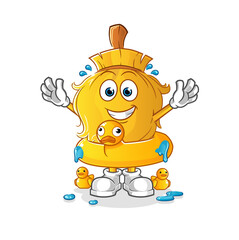 broom with duck buoy cartoon. cartoon mascot vector