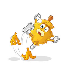 broom slipped on banana. cartoon mascot vector