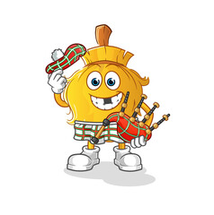 broom scottish with bagpipes vector. cartoon character