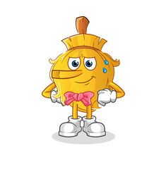 broom lie like Pinocchio character. cartoon mascot vector
