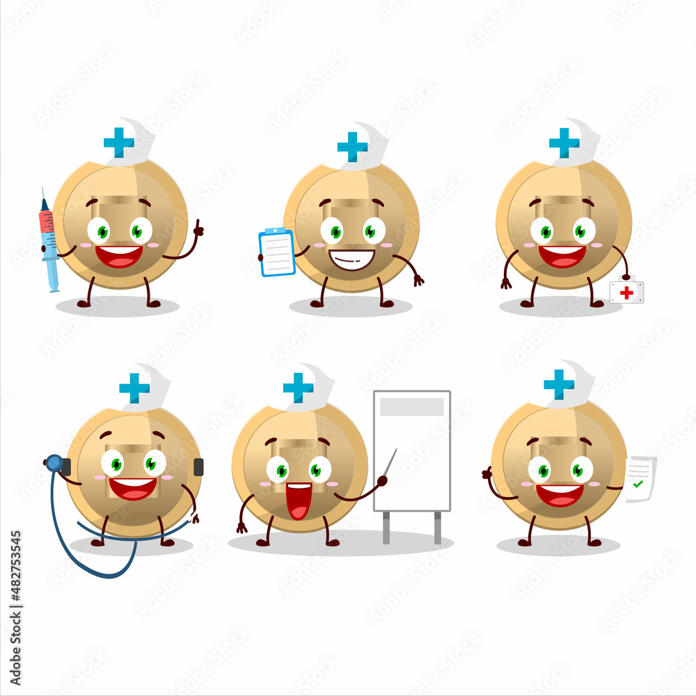 Wall mural doctor profession emoticon with chinese coin cartoon character