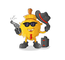 broom mafia with gun character. cartoon mascot vector