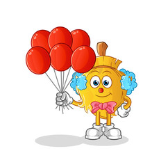 broom clown with balloons vector. cartoon character