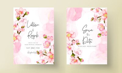 wedding invitation card set with beautiful pink flower