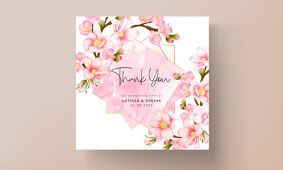 wedding invitation card set with beautiful pink flower