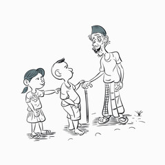 grandpa in asia with kids