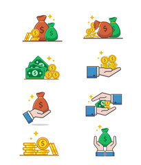 Fototapeta premium collection of Green Dollars, Coin and hand Icon