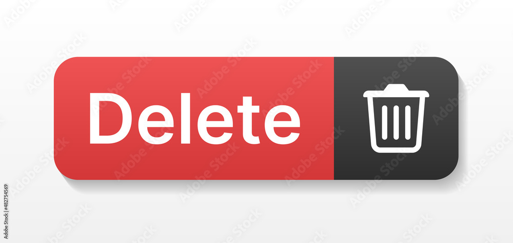 Poster Red delete button with bin icon isolated on white background.