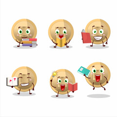 A picture of chinese coin cartoon character concept reading an amusing book