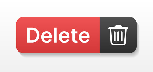 Red delete button with bin icon isolated on white background. - obrazy, fototapety, plakaty