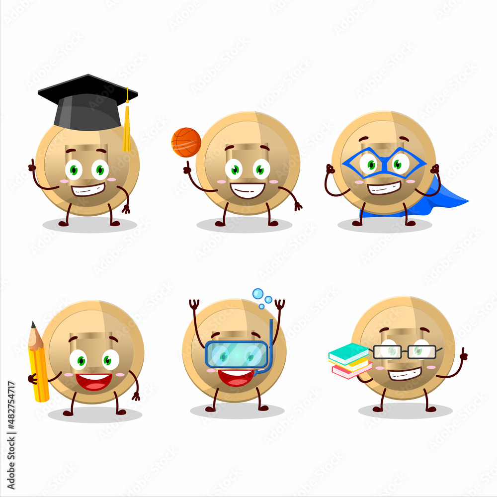 Poster School student of chinese coin cartoon character with various expressions