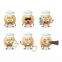 Obraz premium A character image design of chinese coin as a ship captain with binocular