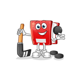 Fototapeta premium book playing hockey vector. cartoon character
