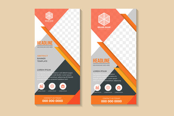 Set of multicolor orange square Business Roll Up Banner flat design template ,Abstract Geometric background. white, grey and black background. diagonal space for photo.