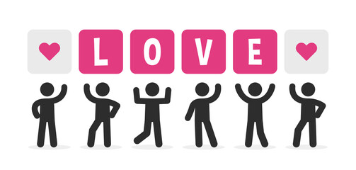 People holding Love sign letters with heart symbol. Valentine banner