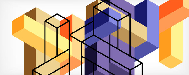 Abstract background. 3d cubes, cubic elements and blocks. Techno or business concept for wallpaper, banner, background, landing page