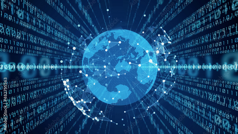 Poster Global communication network concept. Digital transformation. DX.