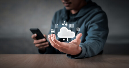 Big data analytics and business intelligence concept with chart and graph icons on a digital screen interface