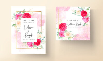 wedding invitation template with beautiful romantic roses set