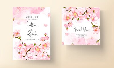 wedding invitation card set with beautiful pink flower