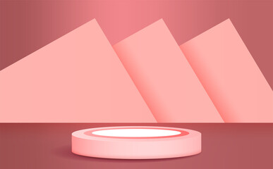 Abstract minimal scene with geometric forms. cylinder podium in cream pastel color, stand mockup product presentation background.