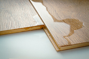 Laminate and water. Wooden floors are impervious to moisture.