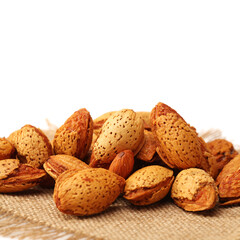  almonds nuts on white background.