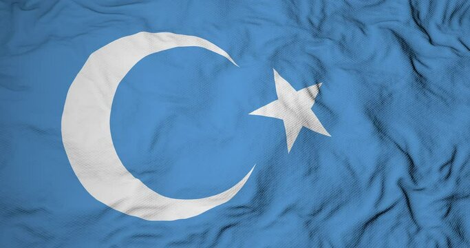 Full frame close-up on a waving Uyghur flag in 3D rendering