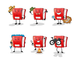 book adventure group character. cartoon mascot vector