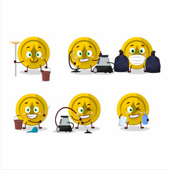 Cleaning service gold coin cute cartoon character using mop