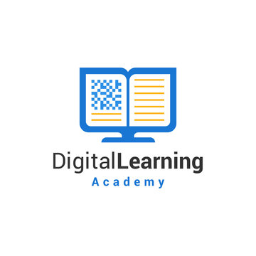Digital learning logo design vector. Logo combination of computer with book 