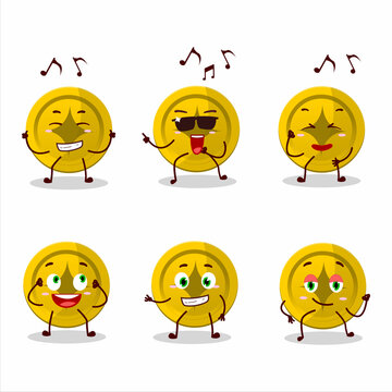 An image of gold coin dancer cartoon character enjoying the music