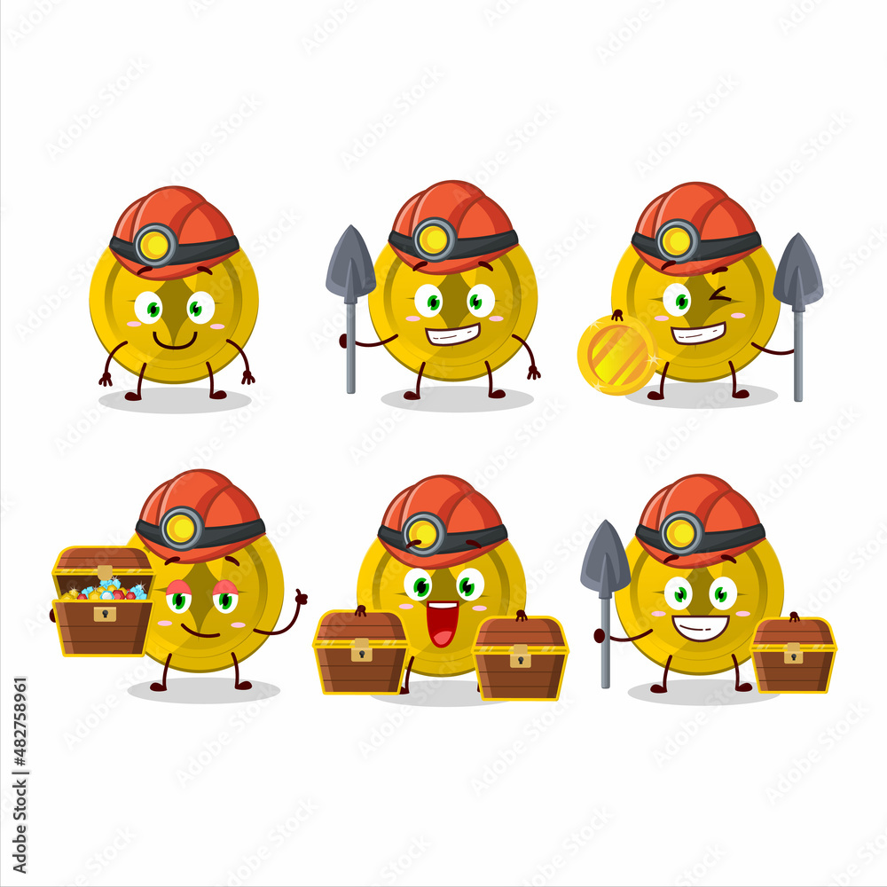 Wall mural miners gold coin cute mascot character wearing helmet