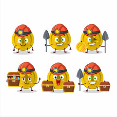 miners gold coin cute mascot character wearing helmet