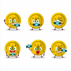 Photographer profession emoticon with gold coin cartoon character