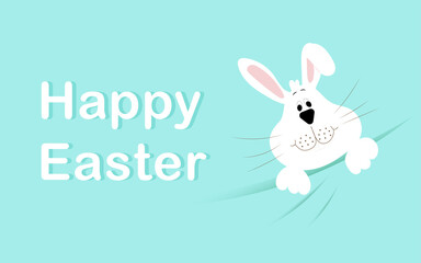 Happy Easter banner, greeting card, poster. Easter sale. Fashionable design with a rabbit in pastel colors. Background. Happy easter card with a bunny