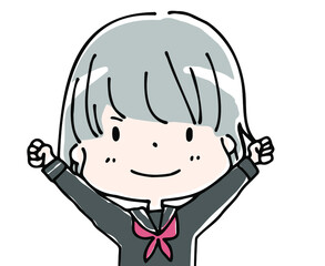 セーラー服を着た両手を上げる女子学生